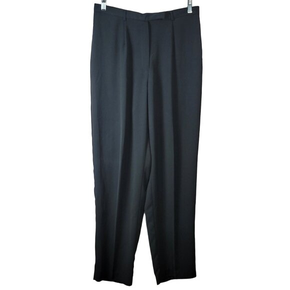Venezia Taper Dress Pants Black Size 14 Button Zip Pockets Pleat Front Polyester - Picture 1 of 8